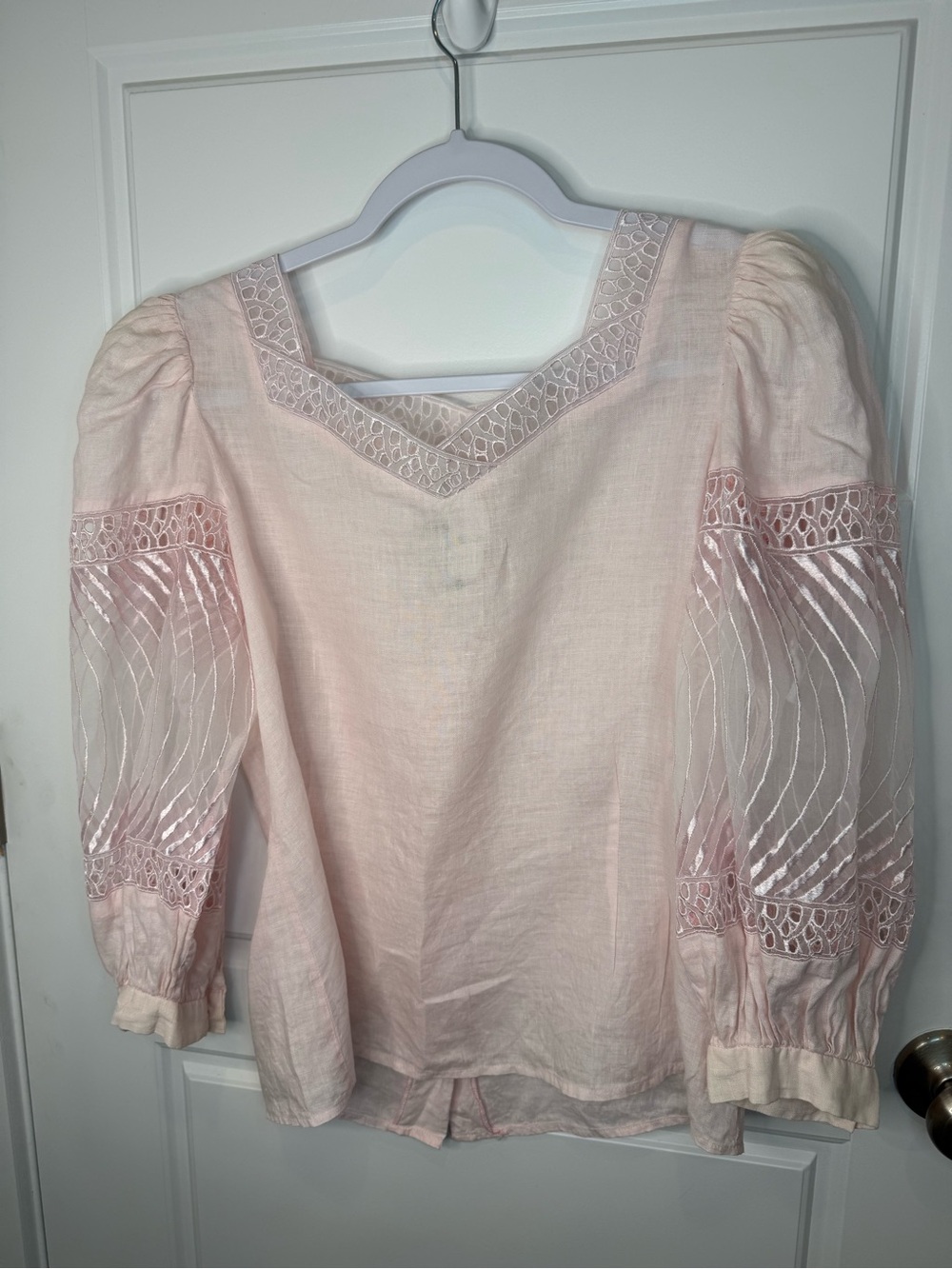 Cloak Of many Colors Liberty & Lucrezia Pink Vintage Linen Embroidered Blouse 10